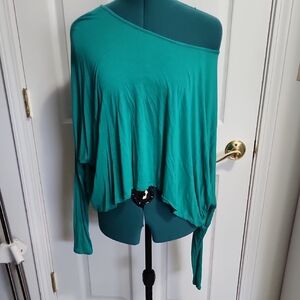 Soprano Teal Asymmetrical Long Sleeve Top
